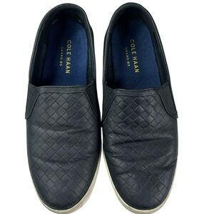 Cole Haan Grand.OS Black Leather Woven Slip-On Sneakers Shoes Women’s Size 8